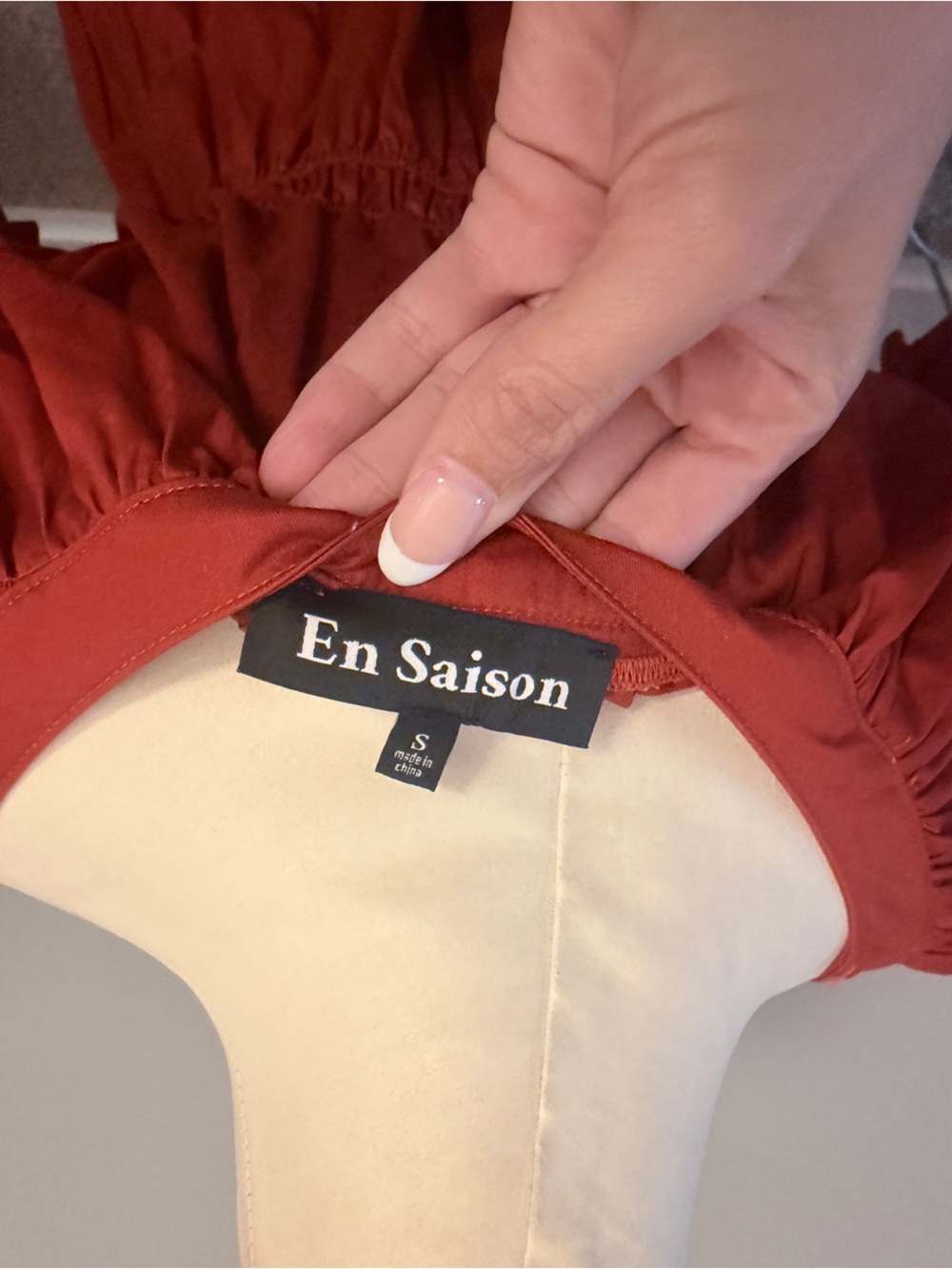 En Saison Rust Cotton Puff Sleeve Cottagecore Mini Dress Size Small - Picture 6 of 8